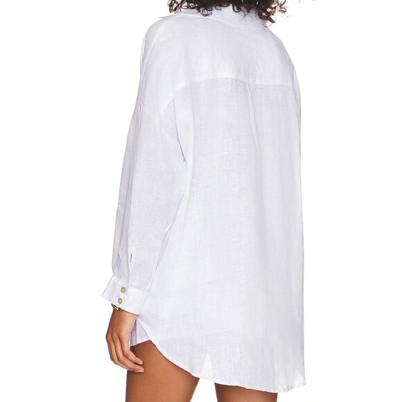 NEW LSPACE Rio Tunic Button Down Shirt Blouse White Linen Cotton L Space Swim - Picture 4 of 4